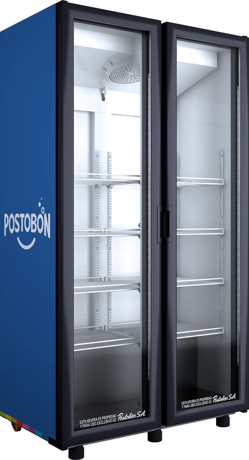 Nevera Indufrial de dos puertas de vidrio con marca Postobón